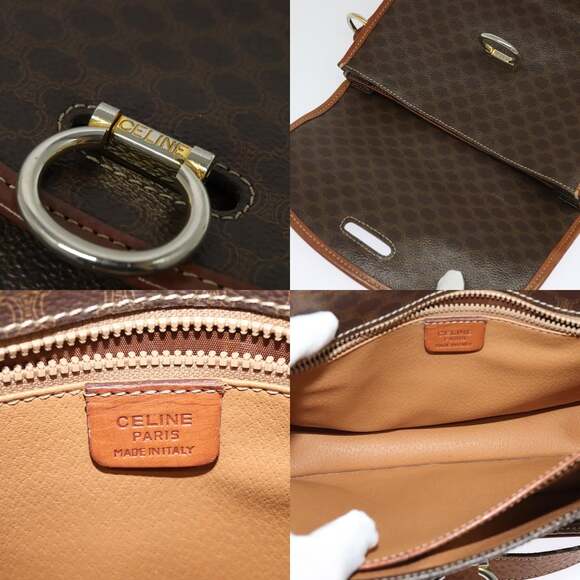 CELINE Macadam Canvas Shoulder Bag Pvc Leather Brown Gold - Picture 11 of 13